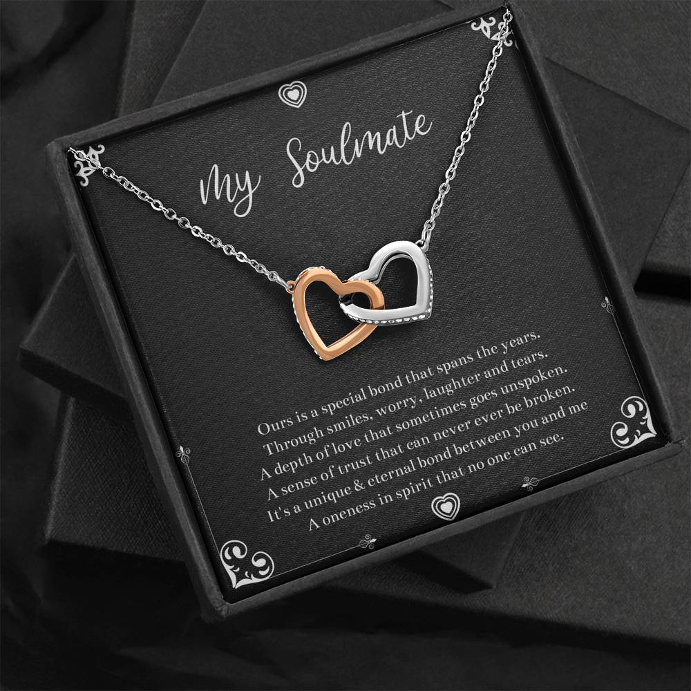 To My Soulmate, Our Special Bond Spans The Years, Interlocking Heart Necklace For Girlfriend, Anniversary Birthday Valentines Day Gifts From Boyfriend