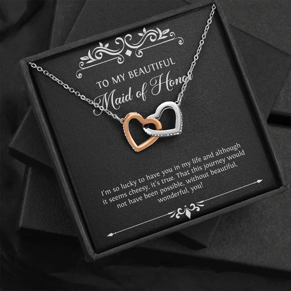 To My Maid of Honor Gifts, I'm Lucky To Have You, Interlocking Heart Necklace For Women, Wedding Day Thank You Ideas From Bride