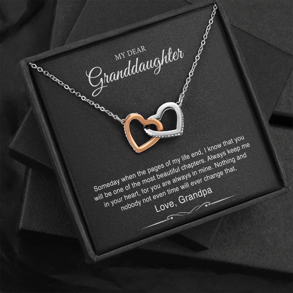 To My Granddaughter Gifts From Grandpa, Someday When The Pages Of My Life End, Interlocking Heart Necklace For Women, Birthday Present Idea From Grandfather