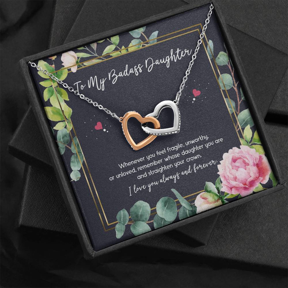 To My Badass Daughter Gifts, Whenever You Feel Fragile, Interlocking Heart Necklace For Women, Birthday Present Ideas From Mom Dad