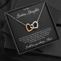 Load image into Gallery viewer, To My Badass Daughter Gifts, Stand Tall Even If You Fall, Interlocking Heart Necklace For Women, Birthday Present Idea From Mom
