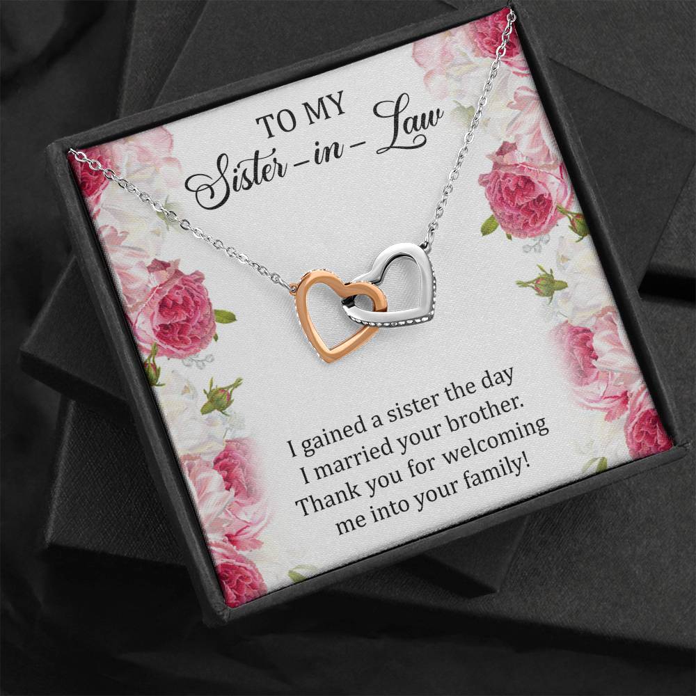 To My Sister-in-law Gifts, I Gained A Sister, Interlocking Heart Necklace For Women, Birthday Present Idea From Sister