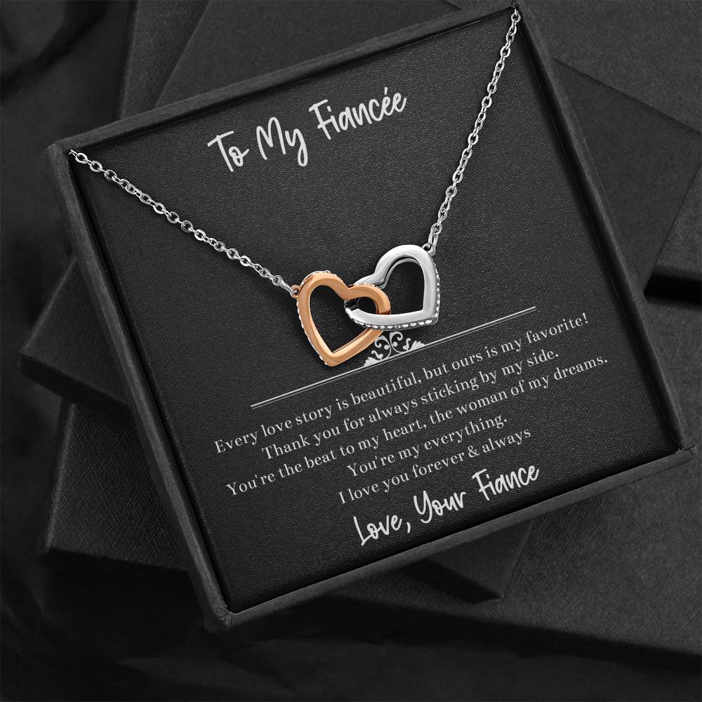 To My Fiancée, The Woman Of My Dreams, Interlocking Heart Necklace For Women, Anniversary Birthday Valentines Day Gifts From Fiancé