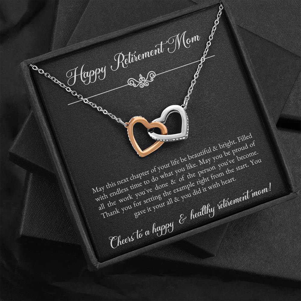 Mom Retirement Gifts, Next Chapter, Happy Retirement Interlocking Heart Necklace For Women, Retirement Party Favor From Daughter Son
