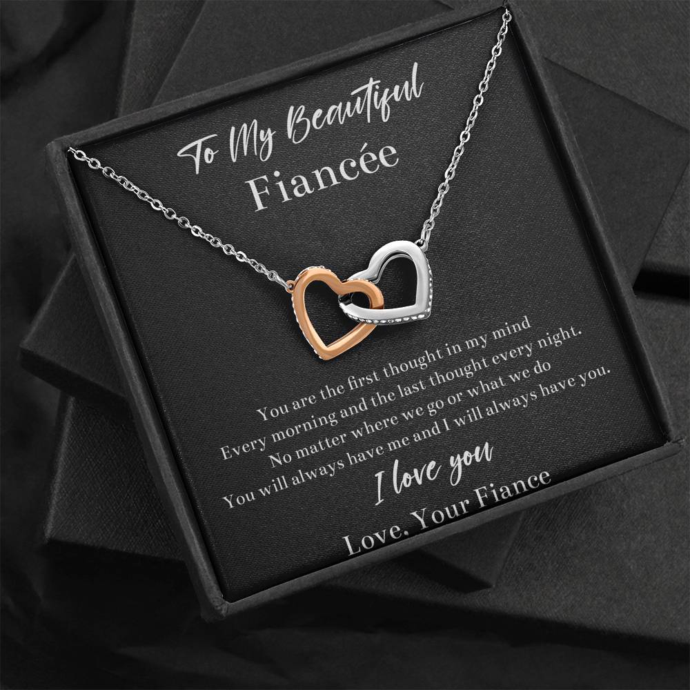To My Fiancée, You Will Always Have Me, Interlocking Heart Necklace For Women, Anniversary Birthday Valentines Day Gifts From Fiancé