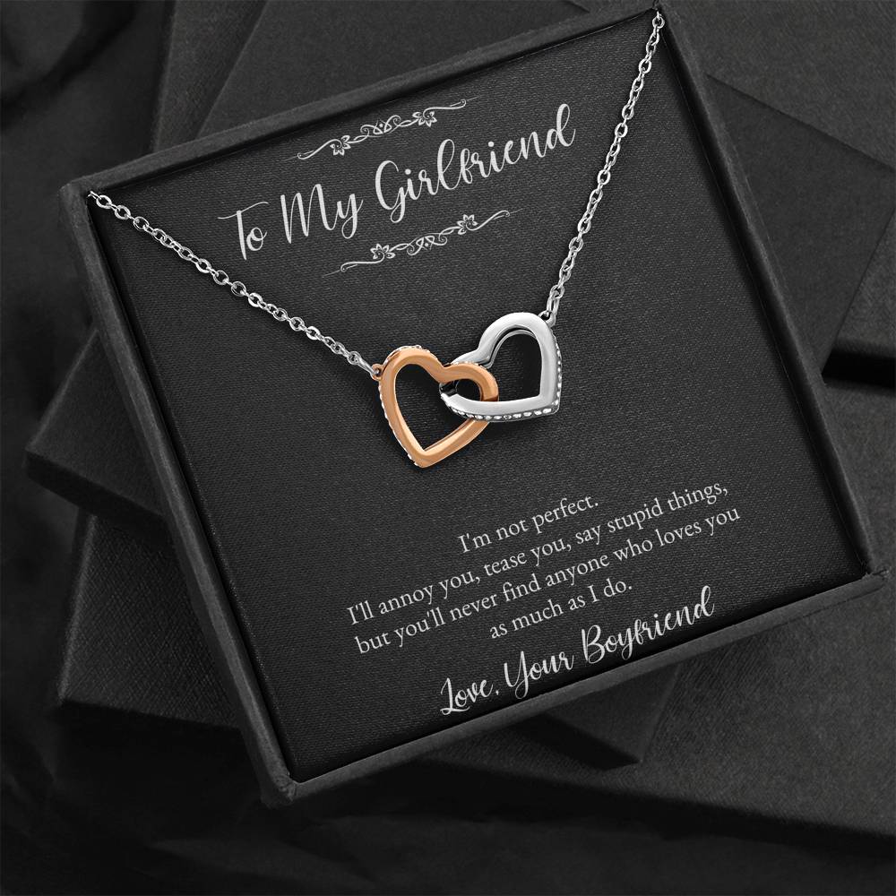 To My Girlfriend, I Am Not Perfect, Interlocking Heart Necklace For Women, Anniversary Birthday Valentines Day Gifts From Boyfriend