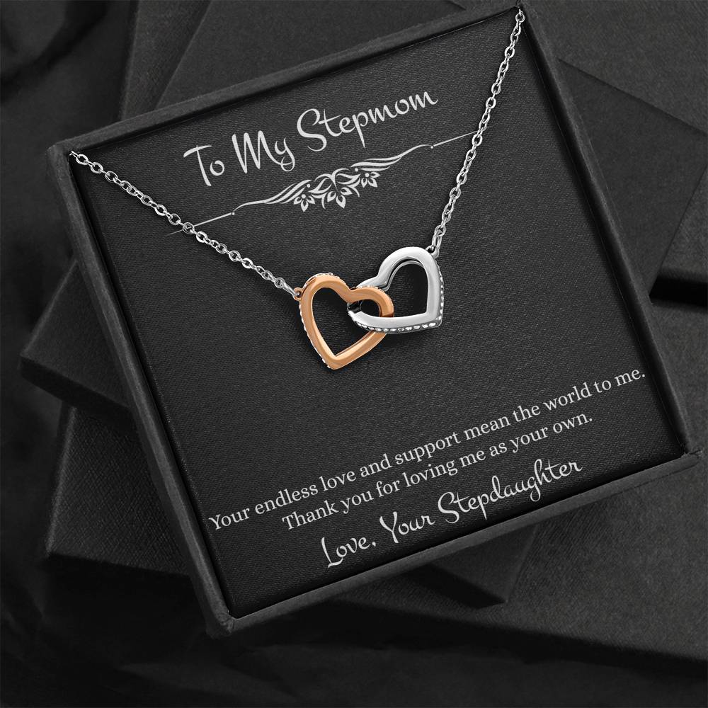 To My Stepmom Gifts, Your Endless Love And Support, Interlocking Heart Necklace For Women, Birthday Mothers Day Present From Stepdaughter