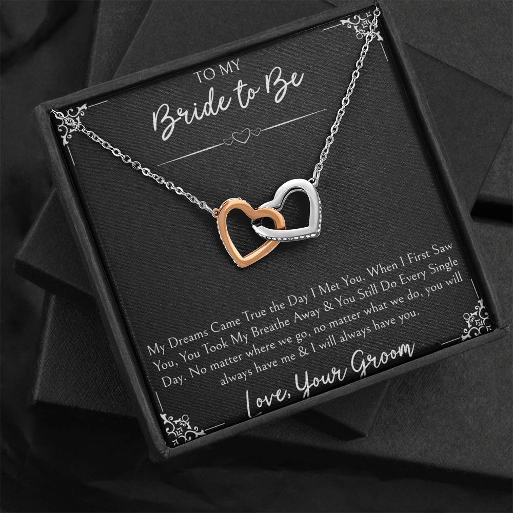 To My Bride  Gifts, My Dreams Came True, Interlocking Heart Necklace For Women, Wedding Day Thank You Ideas From Groom