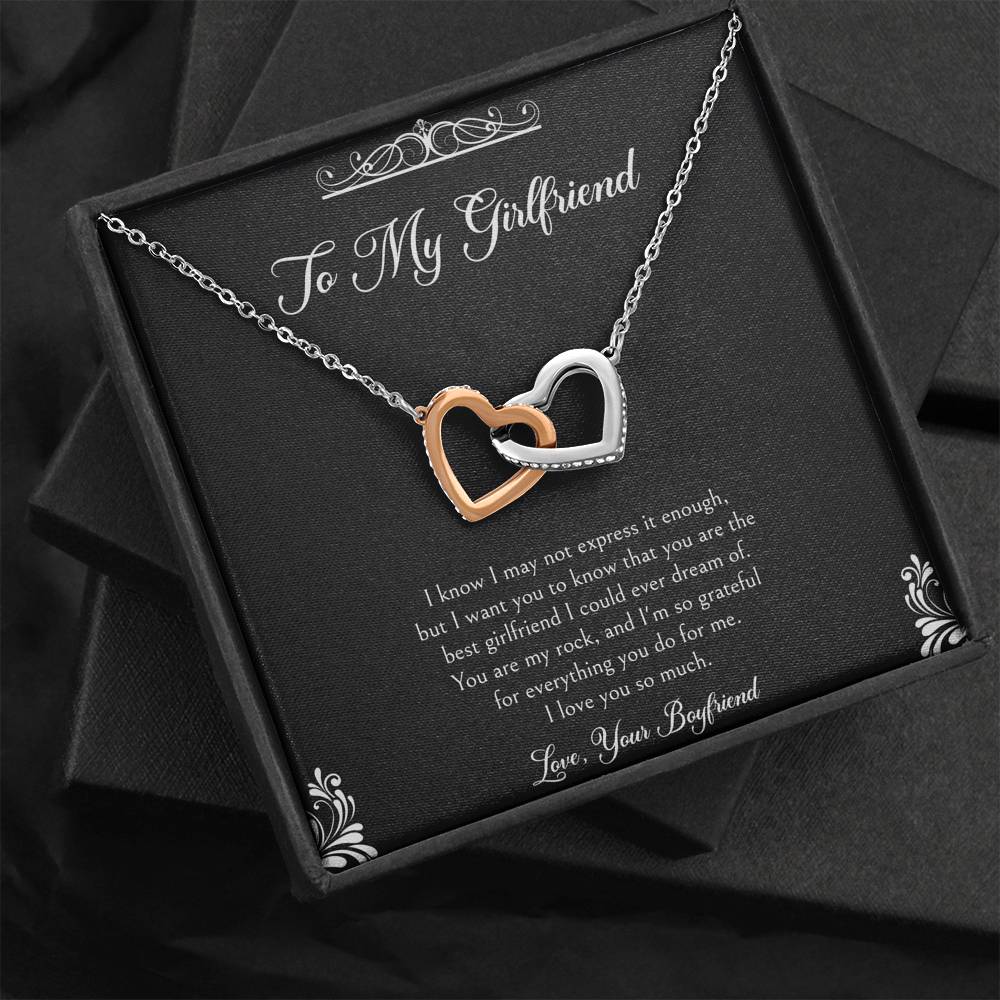 To My Girlfriend, You Are My Rock, Interlocking Heart Necklace For Women, Anniversary Birthday Valentines Day Gifts From Boyfriend