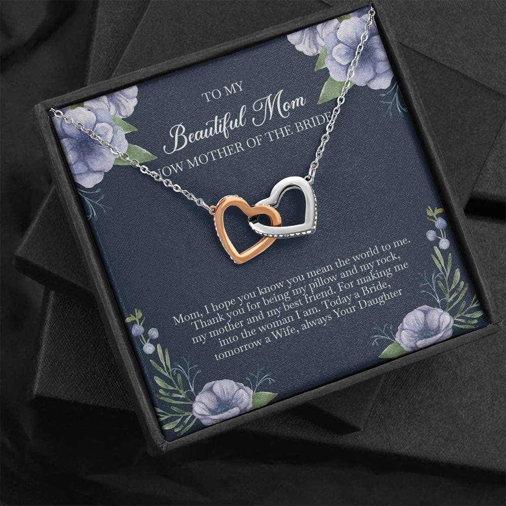 To My Mom of the Bride Gifts, You Mean The World To Me, Interlocking Heart Necklace For Women, Wedding Day Thank You Ideas From Bride