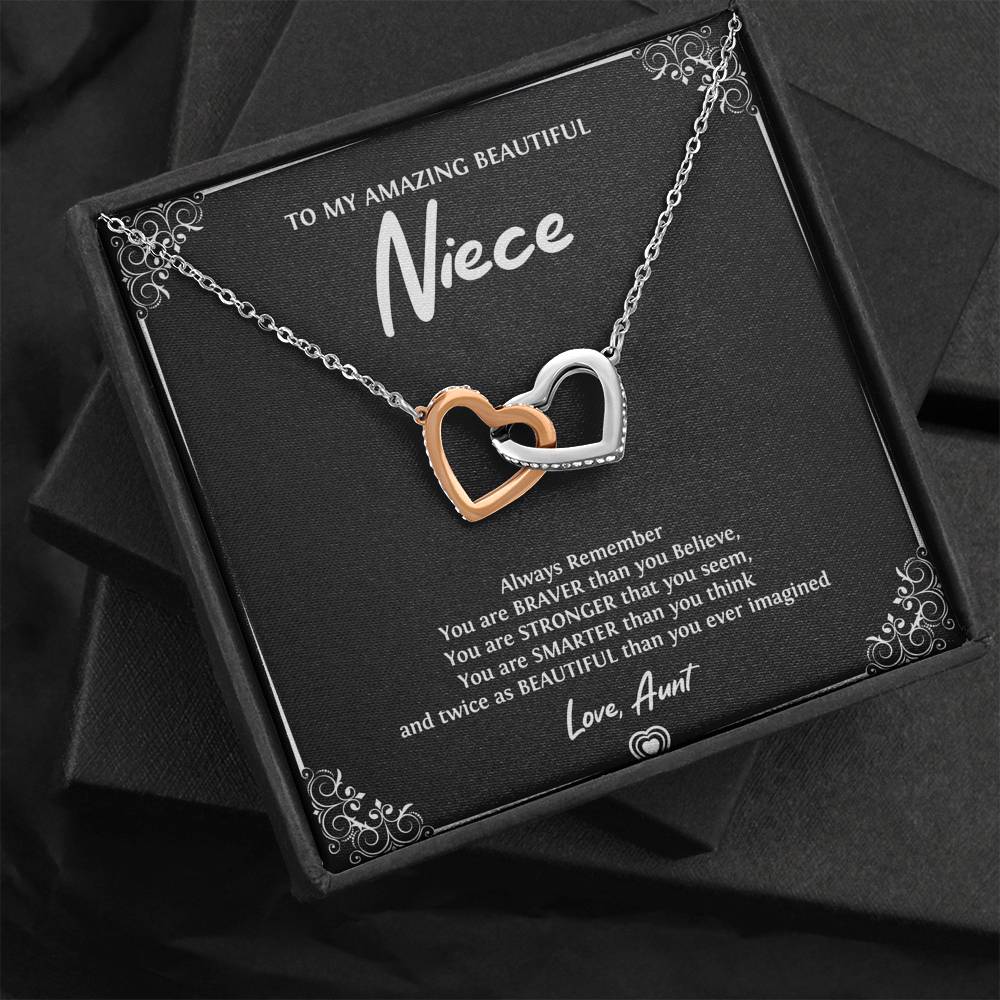 To My Niece  Gifts, Always Remember, Interlocking Heart Necklace For Women, Birthday Present Idea From Aunt
