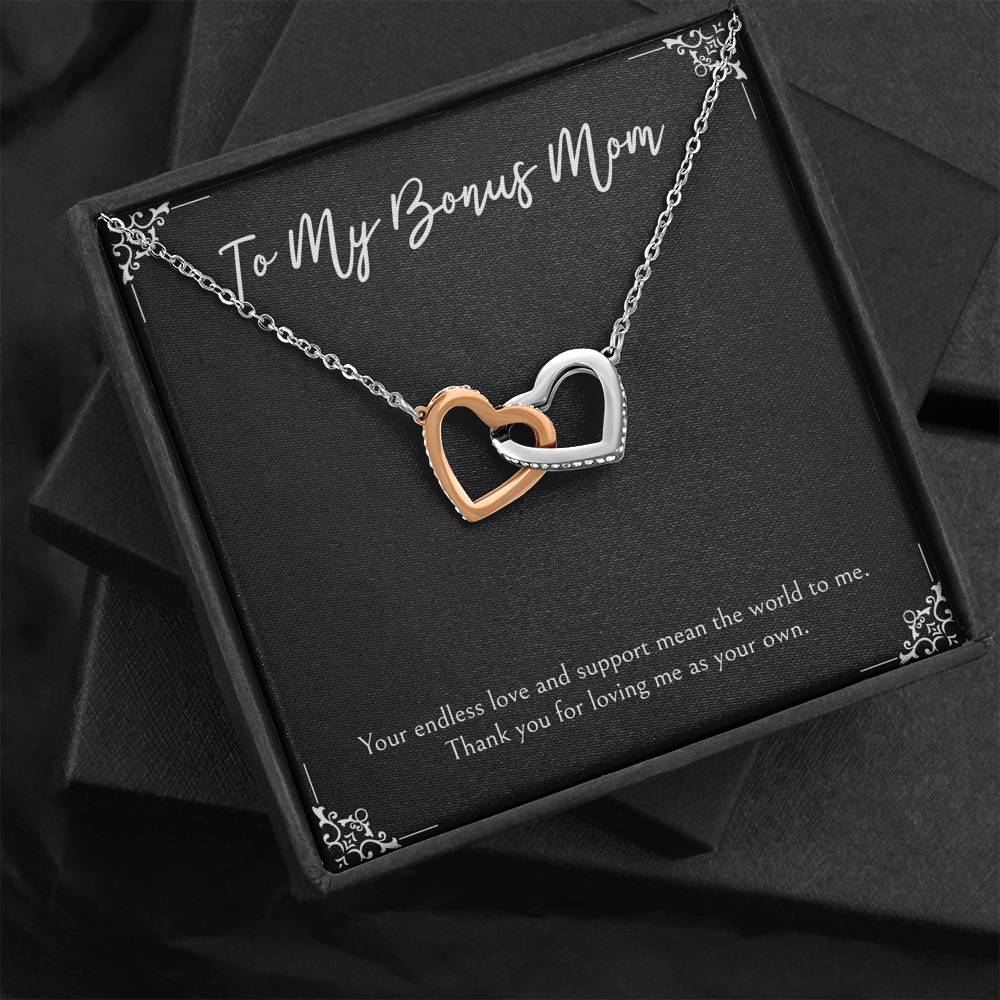 To My Bonus Mom Gifts, Endless Love And Support, Interlocking Heart Necklace For Women, Birthday Mothers Day Present From Bonus Daughter