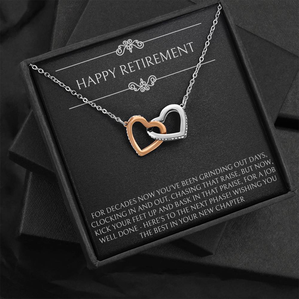 Retirement Gifts, Job Well Done, Happy Retirement Interlocking Heart Necklace For Women, Retirement Party Favor From Friends Coworkers