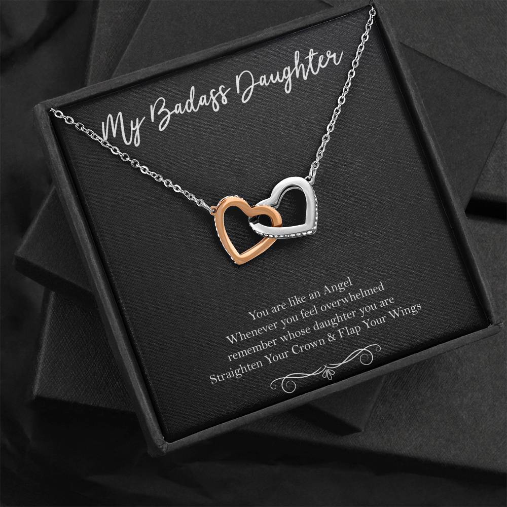 To My Badass Daughter Gifts, You Are Like An Angel, Interlocking Heart Necklace For Women, Birthday Present Idea From Mom