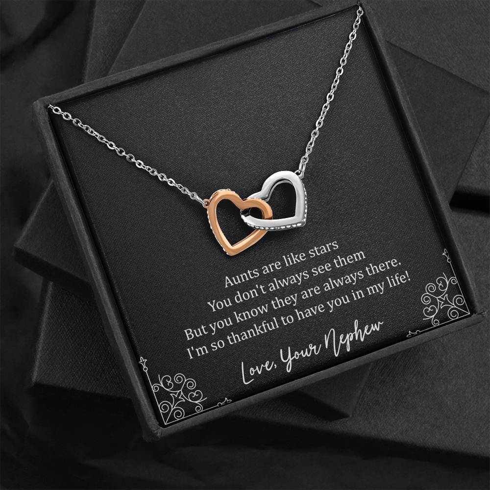 To My Aunt Gifts, Aunts Are Like Stars, Interlocking Heart Necklace For Women, Birthday Present Idea From Nephew