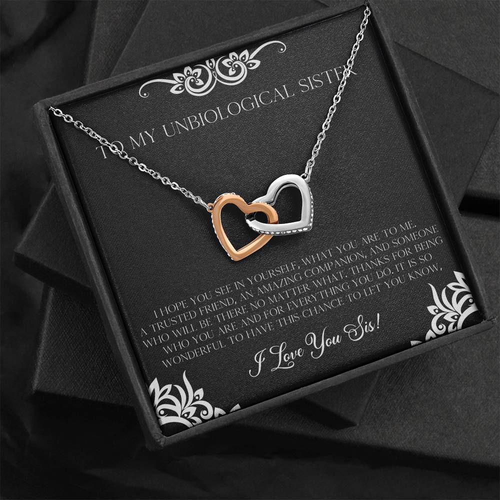 To My Unbiological Sister Gifts, I Hope You See in Yourself, Interlocking Heart Necklace For Women, Birthday Present Idea From Sister-in-law