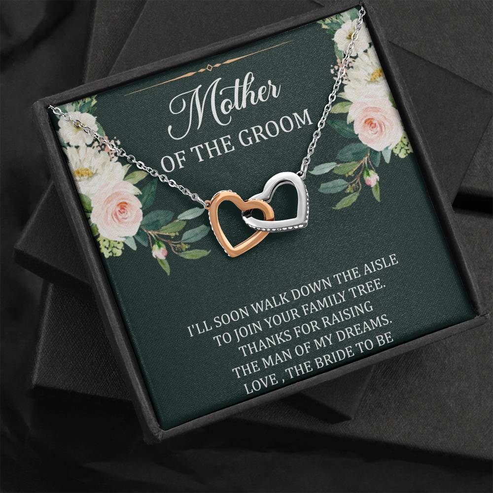 To My Mom of the Bride Gifts, I'll Soon Walk Down The Aisle, Interlocking Heart Necklace For Women, Wedding Day Thank You Ideas From Groom