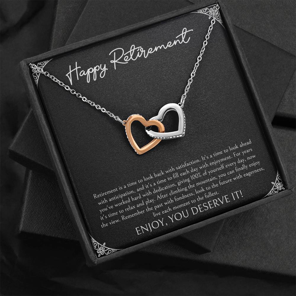 Retirement Gifts, Time To Relax, Happy Retirement Interlocking Heart Necklace For Women, Retirement Party Favor From Friends Coworkers