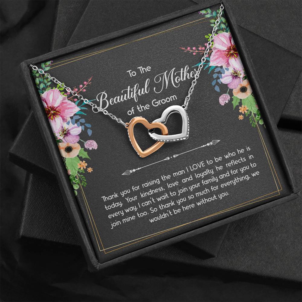 Mom Of The Groom Gifts, Thank You For Raising The Man I Love, Interlocking Heart Necklace For Women, Wedding Day Thank You Ideas From Bride