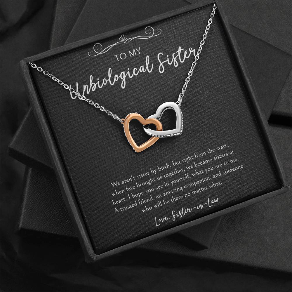 To My Unbiological Sister Gifts, A Trusted Friend, Interlocking Heart Necklace For Women, Birthday Present Idea From Sister-in-law