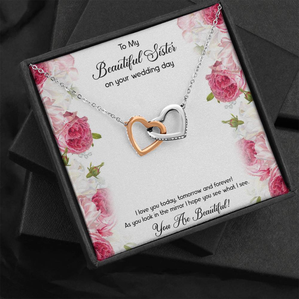 Bride Gifts, You Are Beautiful, Interlocking Heart Necklace For Women, Wedding Day Thank You Ideas From Sister