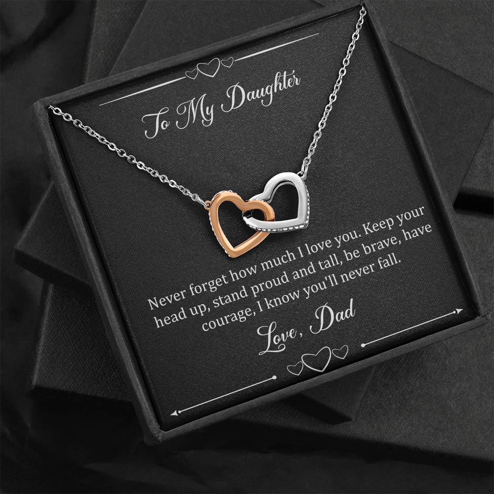 To My Daughter  Gifts, I Love You, Interlocking Heart Necklace For Women, Birthday Present Idea From Dad