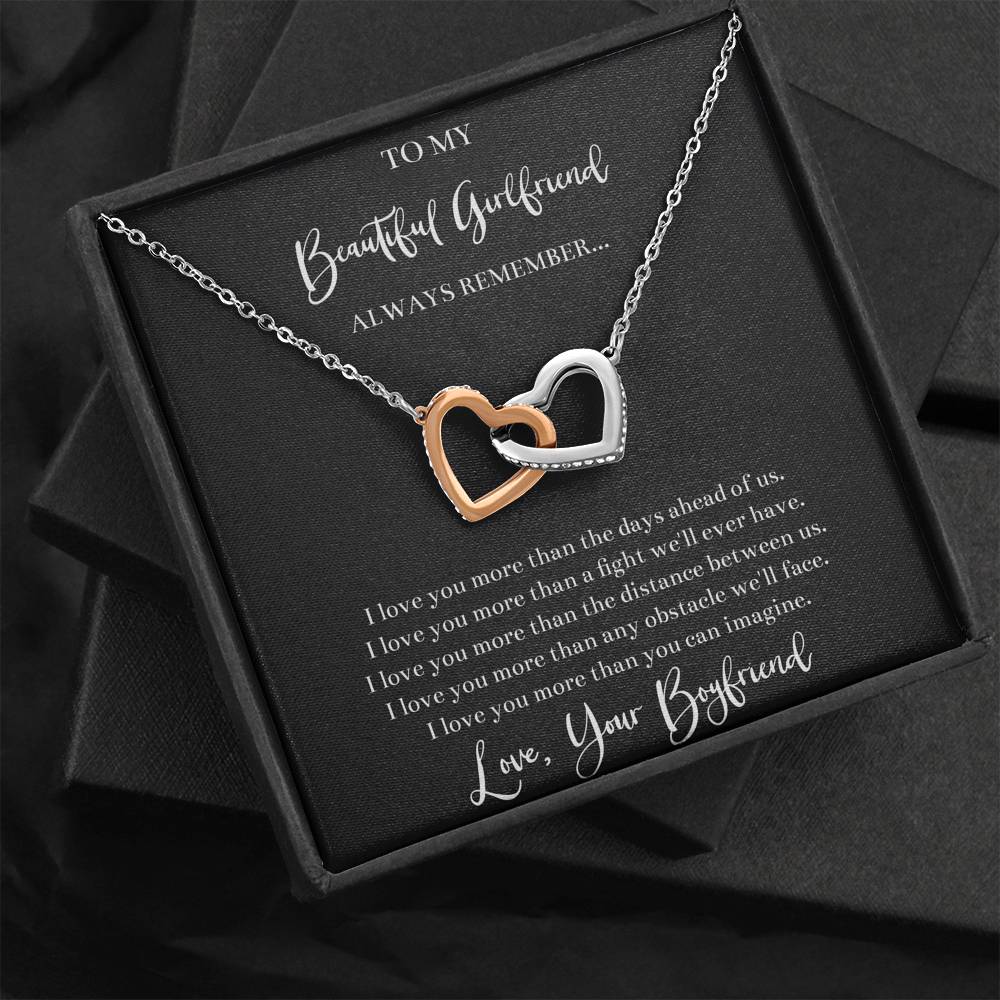 To My Girlfriend, I Love You, Interlocking Heart Necklace For Women, Anniversary Birthday Valentines Day Gifts From Boyfriend