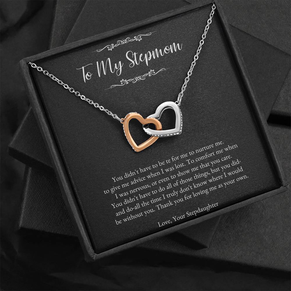 To My Stepmom Gifts, Thank You For Loving Me, Interlocking Heart Necklace For Women, Birthday Mothers Day Present From Stepdaughter