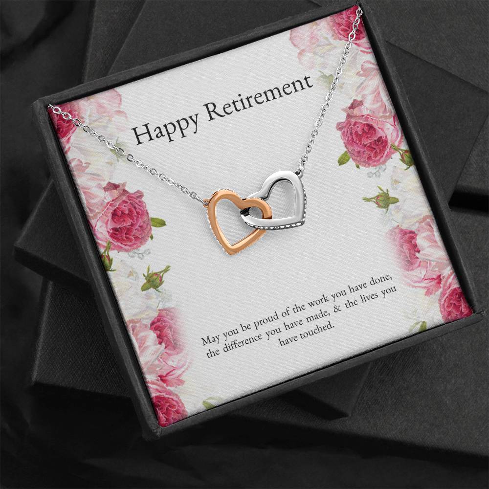 Retirement Gifts, Lives You Touched, Happy Retirement Interlocking Heart Necklace For Women, Retirement Party Favor From Friends Coworkers