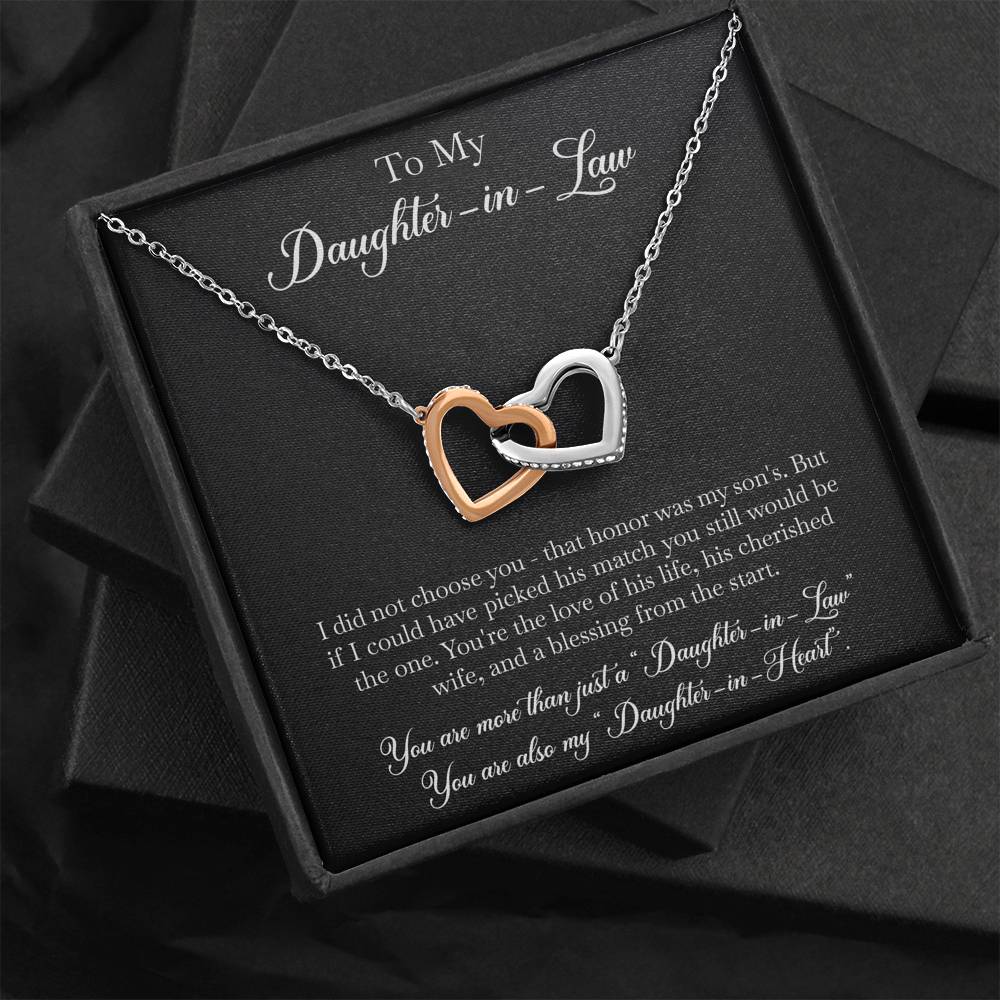 To My Daughter-in-law Gifts, I Did Not Choose You, Interlocking Heart Necklace For Women, Birthday Present Idea From Mother-in-law