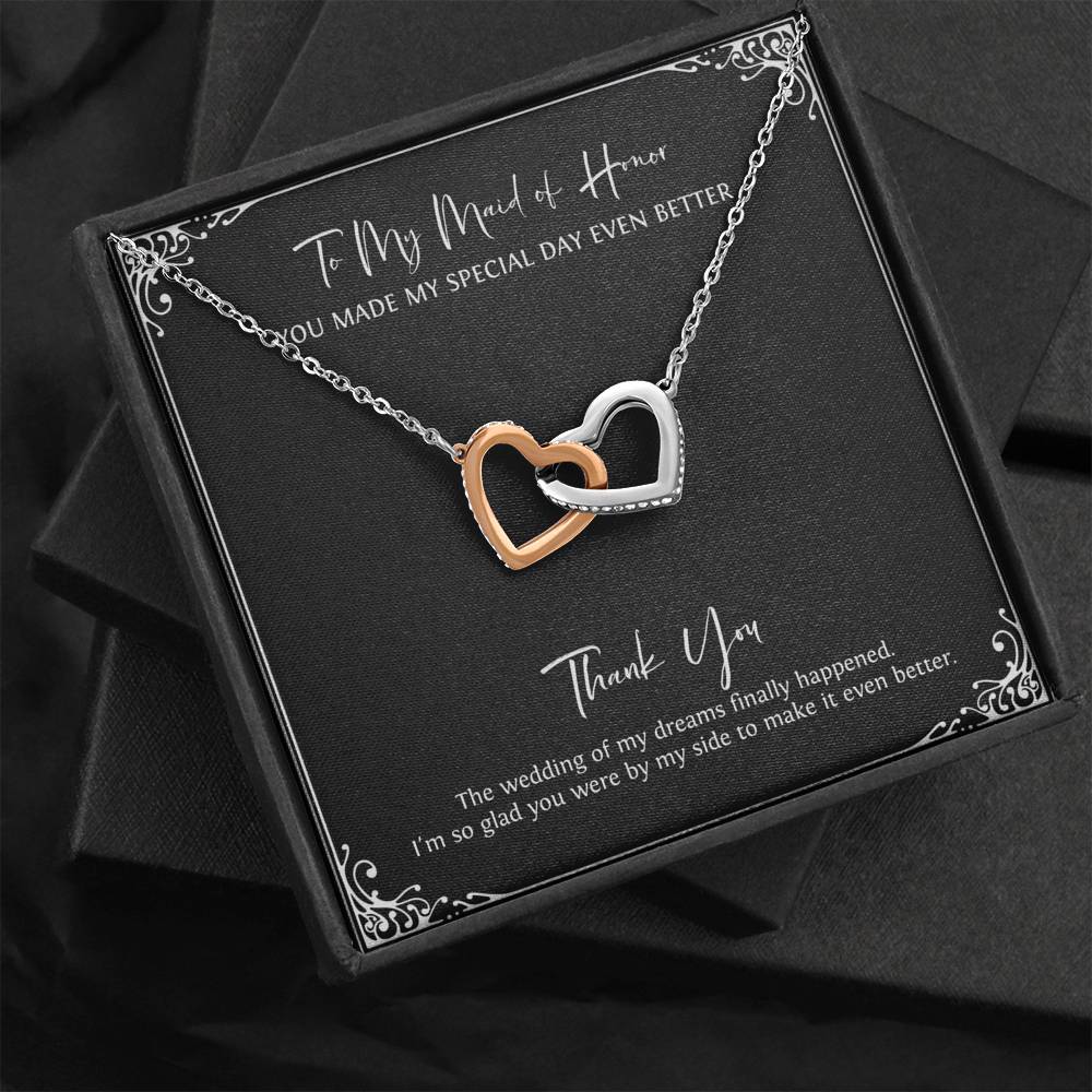To My Maid Of Honor Gifts, I'm Glad You're By My Side, Interlocking Heart Necklace For Women, Wedding Day Thank You Ideas From Bride