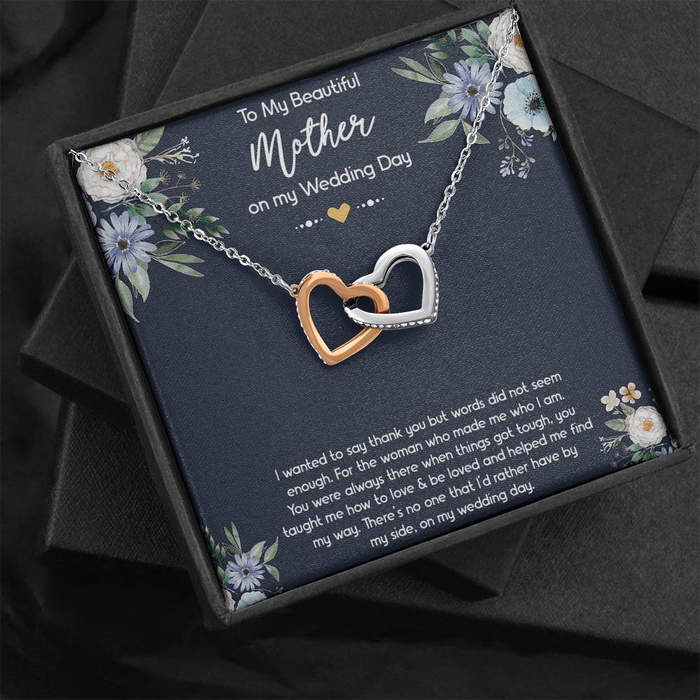 To My Mom of the Bride Gifts, I Wanted To Say Thank You, Interlocking Heart Necklace For Women, Wedding Day Thank You Ideas From Bride