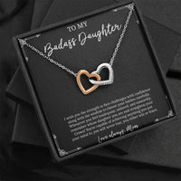 Load image into Gallery viewer, To My Badass Daughter Gifts, I Wish You Strength To Face Challenges, Interlocking Heart Necklace For Women, Birthday Present Idea From Mom
