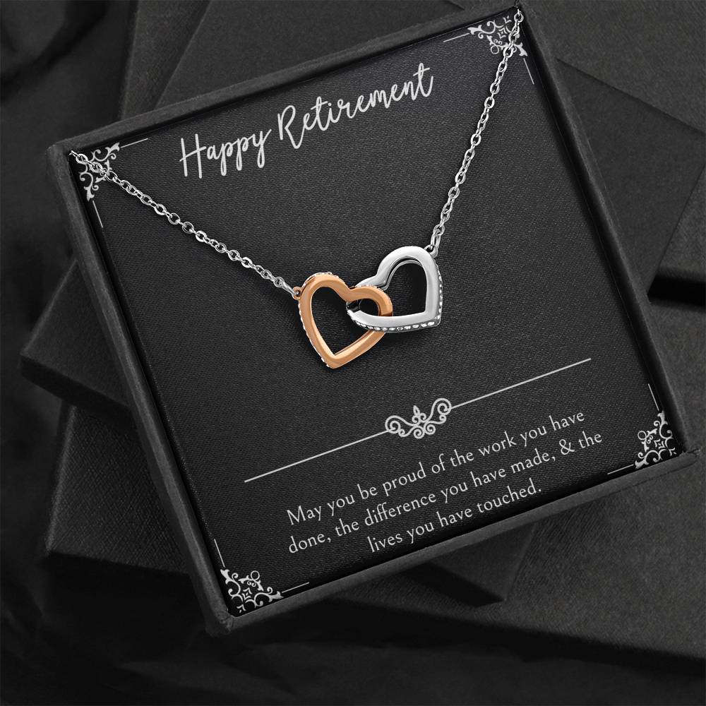 Retirement Gifts, Be Proud Of Your Work, Happy Retirement Interlocking Heart Necklace For Women, Retirement Party Favor From Friends Coworkers
