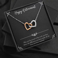 Load image into Gallery viewer, Retirement Gifts, Be Proud Of Your Work, Happy Retirement Interlocking Heart Necklace For Women, Retirement Party Favor From Friends Coworkers
