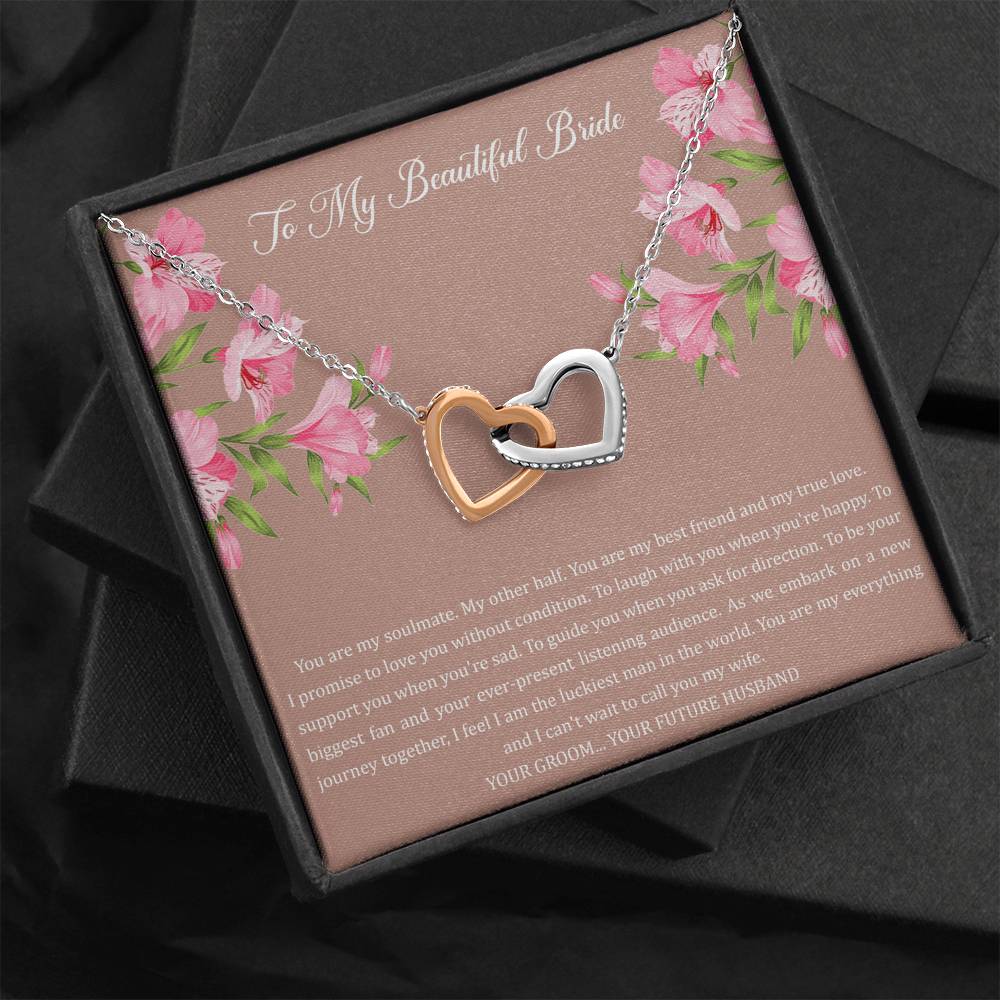 To My Bride Gifts, You Are My Soulmate My Other Half, Interlocking Heart Necklace For Women, Wedding Day Thank You Ideas From Groom