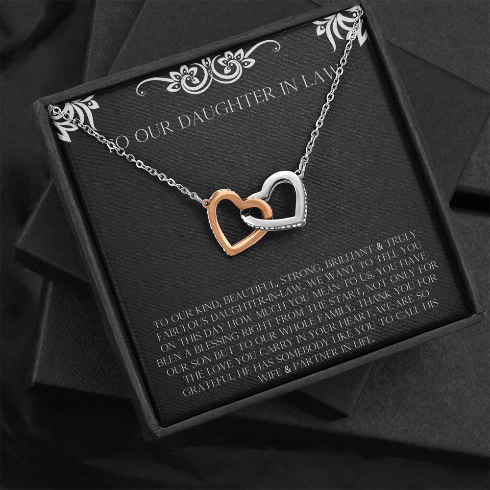 To My Daughter in Law Gifts, Thank You For The Love, Interlocking Heart Necklace For Women, Birthday Present Idea From Mother-in-law