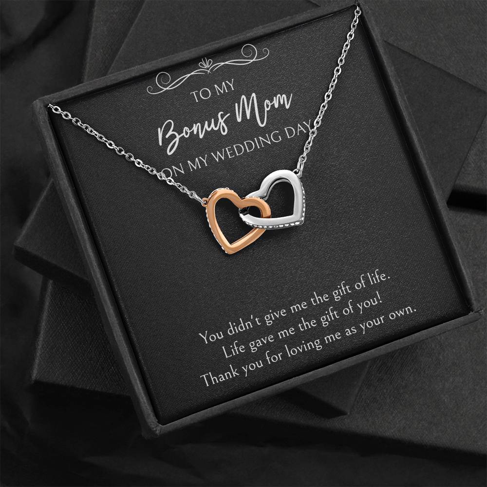 To My Bonus Mom Gifts, Thank You For Loving Me, Interlocking Heart Necklace For Women, Wedding Day Thank You Ideas From Bride