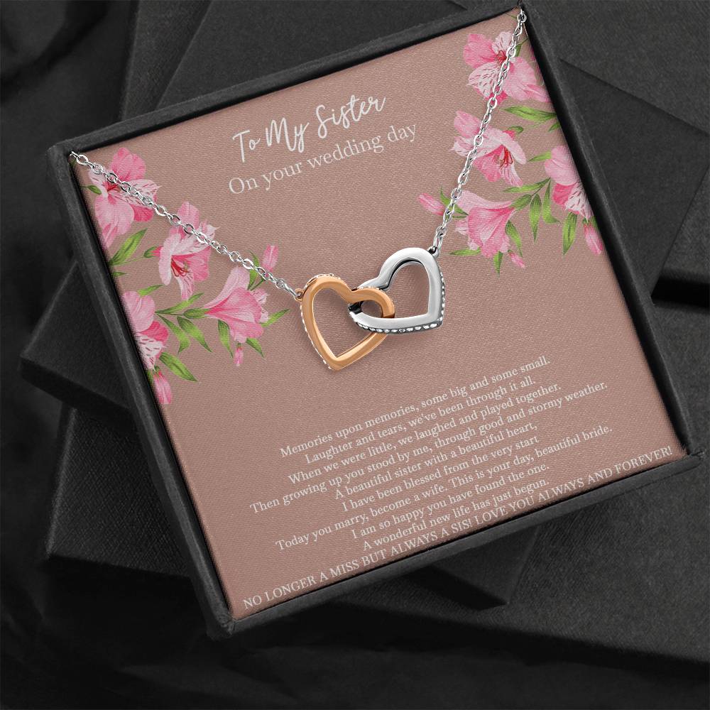 Bride Gifts, No Longer A Miss But Always A Sis, Interlocking Heart Necklace For Women, Wedding Day Thank You Ideas From Sister