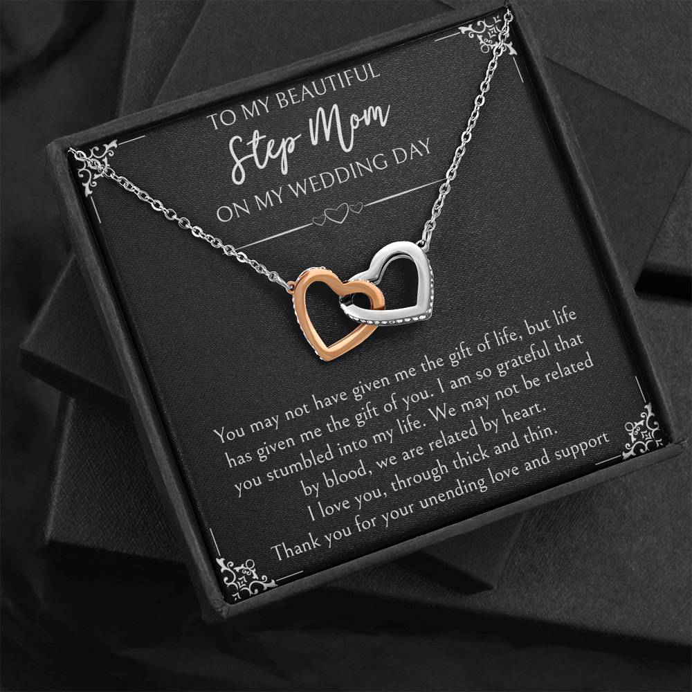 To My Bonus Mom Gifts, I Am So Grateful, Interlocking Heart Necklace For Women, Wedding Day Thank You Ideas From Bride
