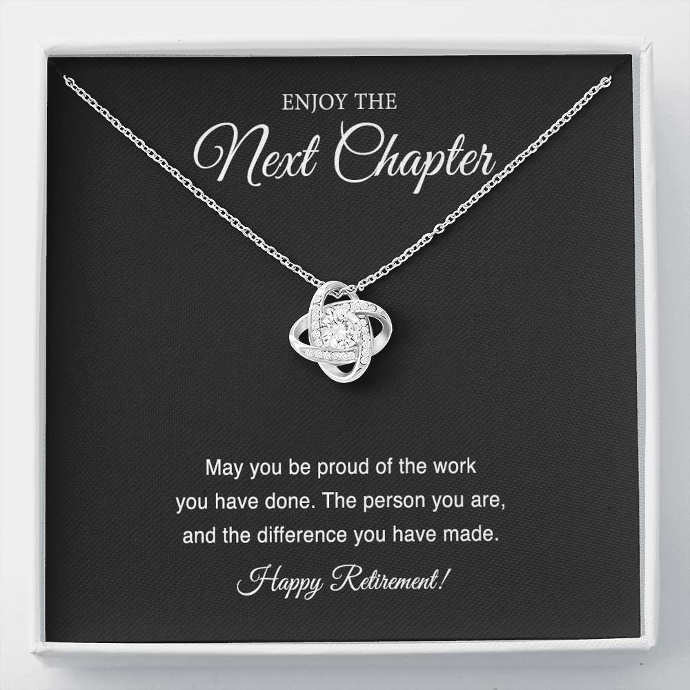 Retirement Gifts, Next Chapter, Happy Retirement Love Knot Necklace For Women, Retirement Party Favor From Friends Coworkers