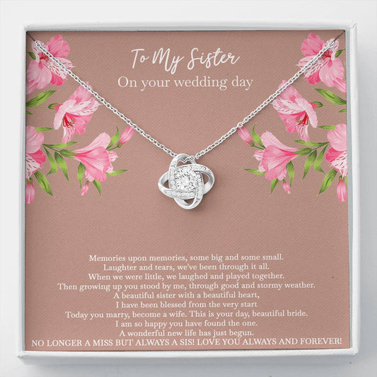 Bride Gifts, No Longer A Miss But Always A Sis, Love Knot Necklace For Women, Wedding Day Thank You Ideas From Sister