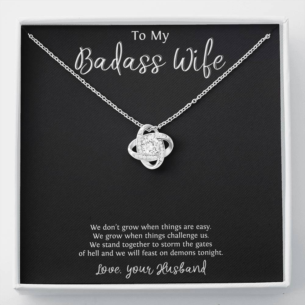To My Badass Wife, We Stand Together, Love Knot Necklace For Women, Anniversary Birthday Valentines Day Gifts From Husband