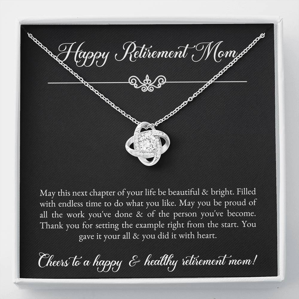 Mom Retirement Gifts, Next Chapter, Happy Retirement Love Knot Necklace For Women, Retirement Party Favor From Daughter Son