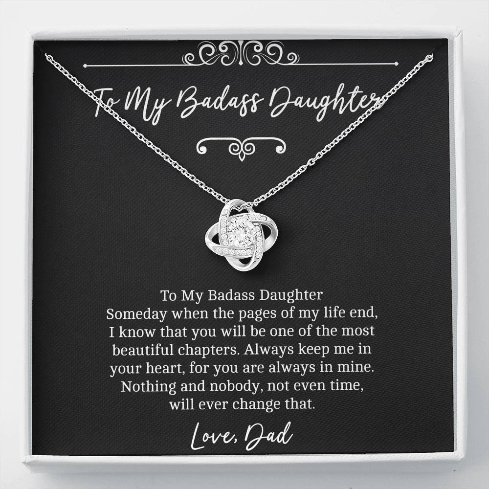 To My Badass Daughter Gifts, Someday When The Pages of My Life End, Love Knot Necklace For Women, Birthday Present Idea From Dad