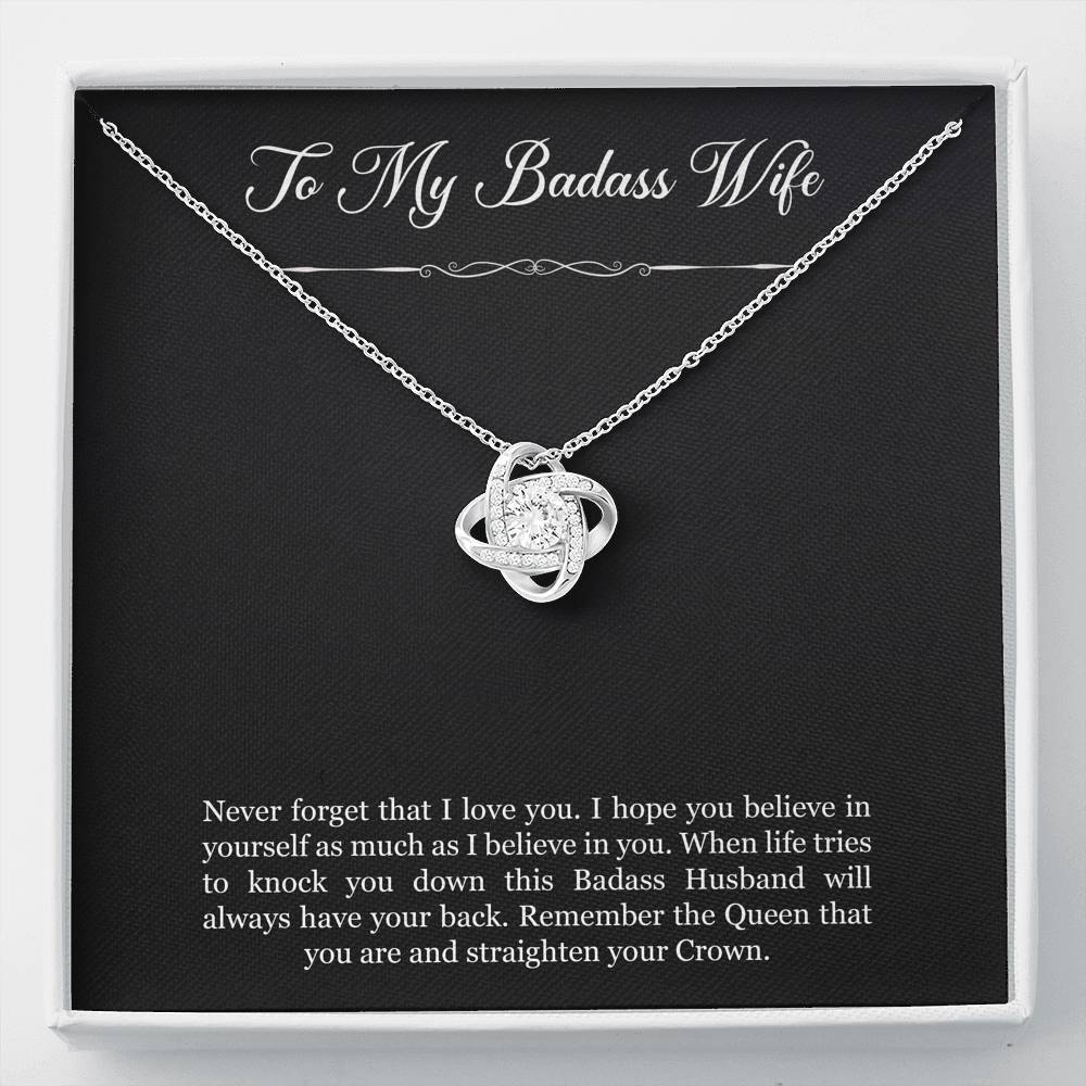 To My Badass Wife, Never Forget That I Love You, Love Knot Necklace For Women, Anniversary Birthday Gifts From Husband