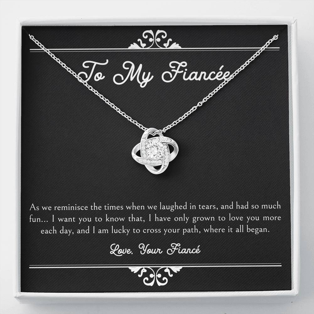 To My Fiancée, I Am Lucky To Cross Your Path, Love Knot Necklace For Women, Anniversary Birthday Valentines Day Gifts From Fiancé