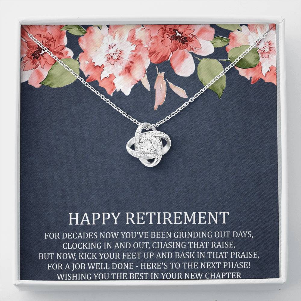 Retirement Gifts, Job Well Done, Happy Retirement Love Knot Necklace For Women, Retirement Party Favor From Friends Coworkers