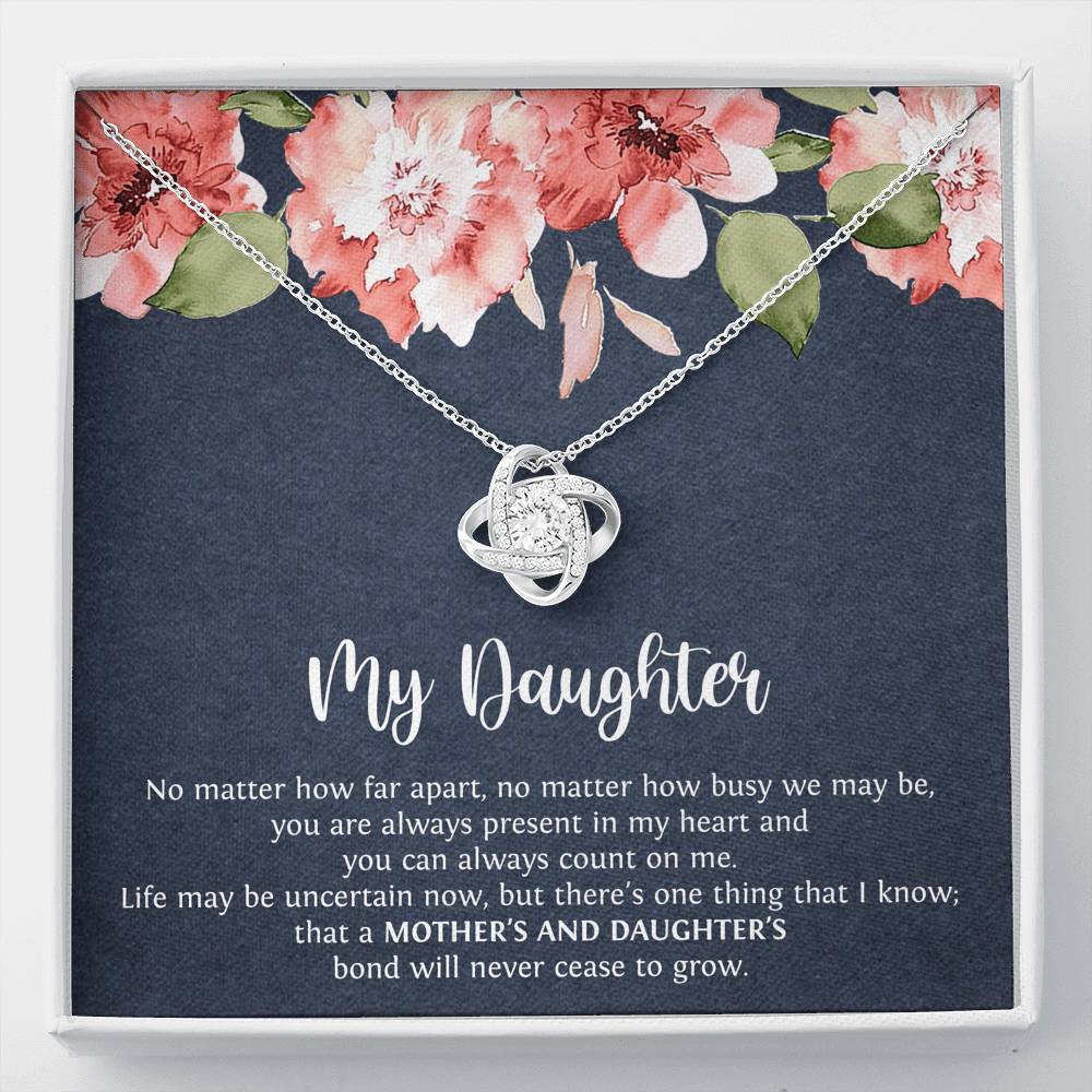 To My Daughter Gifts, No Matter How Far Apart, Love Knot Necklace For Women, Birthday Present Ideas From Mom