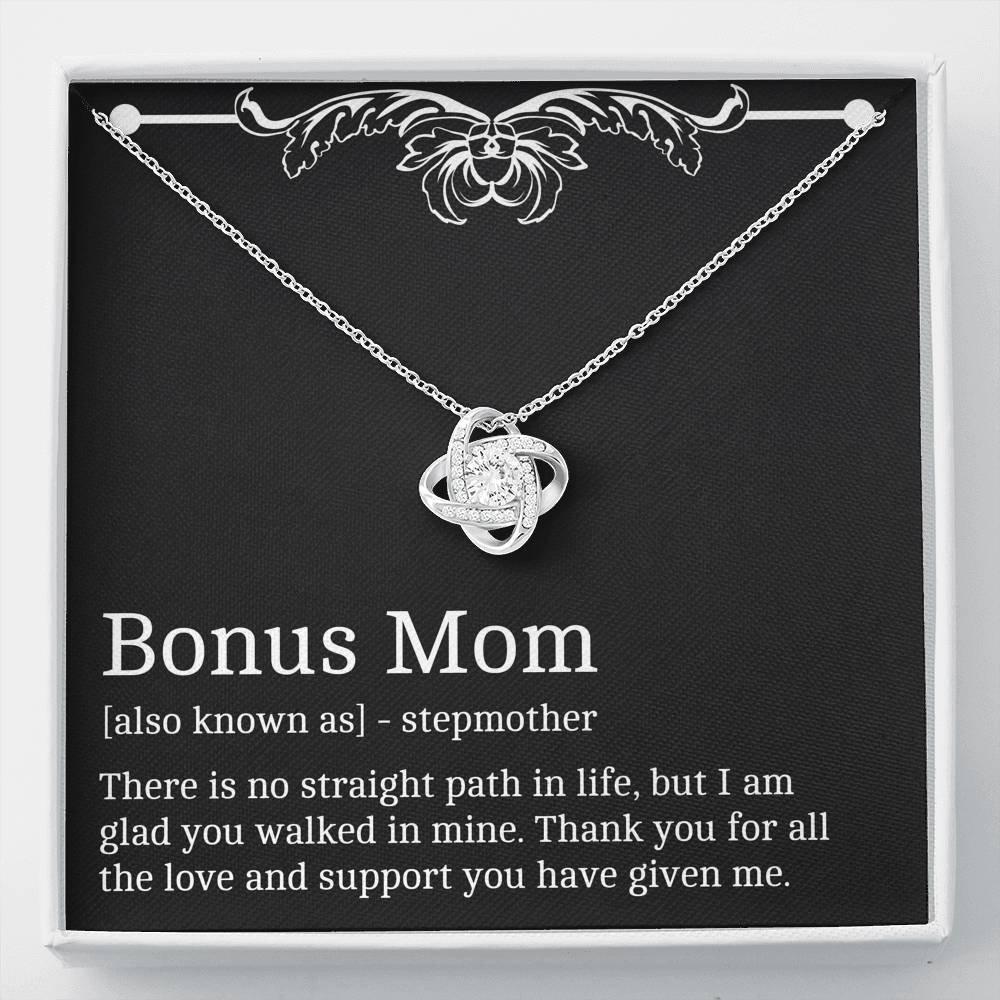 To My Bonus Mom Gifts, Thank You For All The Love, Love Knot Necklace For Women, Birthday Mothers Day Present From Bonus Daughter